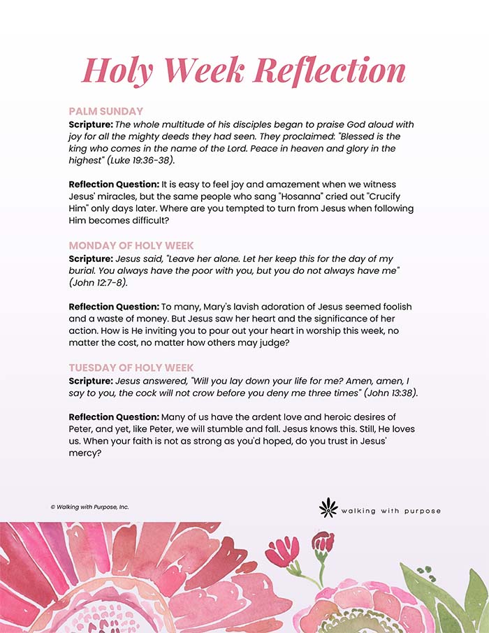 Holy Week Reflections with scripture and reflection for each day of holy week
